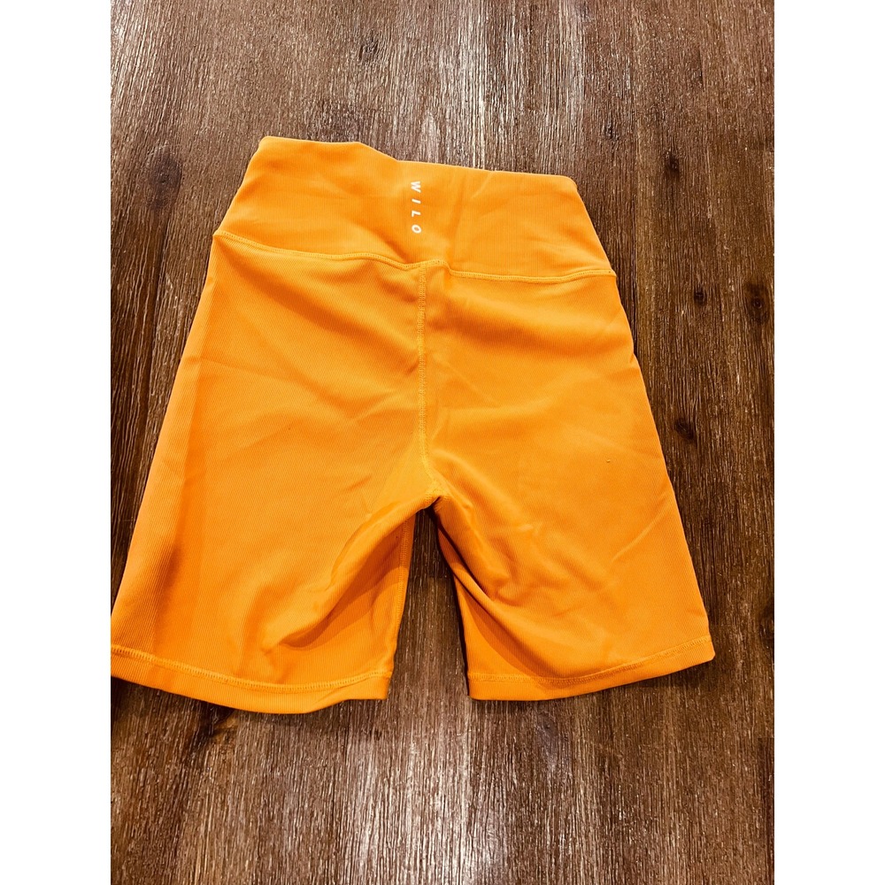 Wilo The Label Womens Ribbed High Waisted Biker Shorts Orange Large